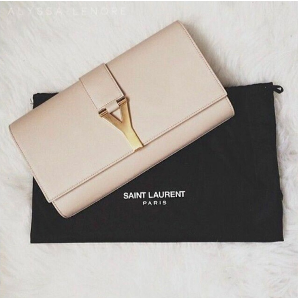 YSL "Y"Leather Clutch (NUDE)